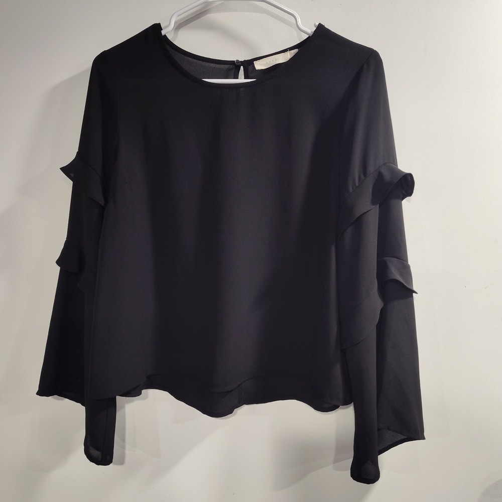 Lush Black Long Sleeve Ruffle Tiered Sleeve Blouse Top Small